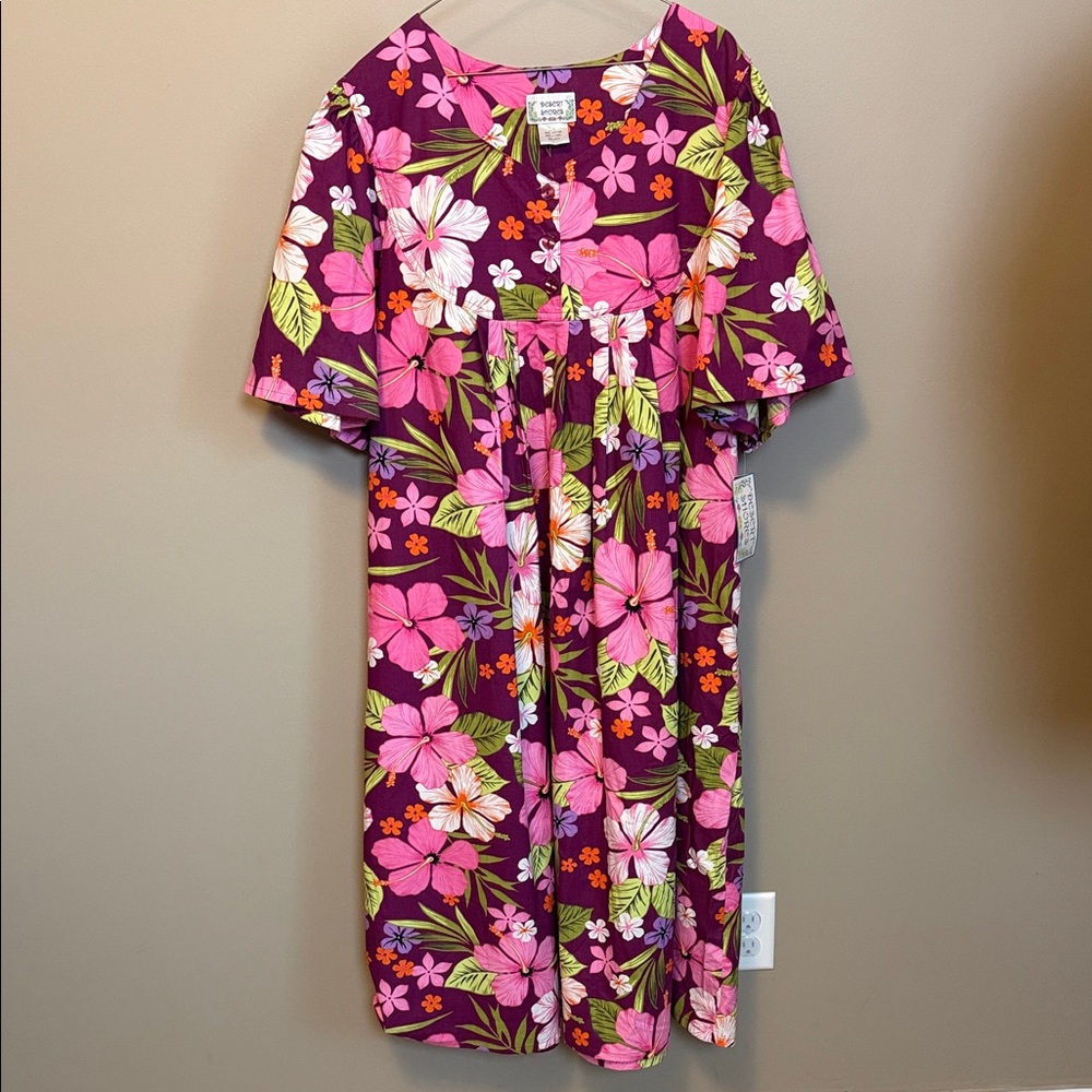Plus Size 2X Tropical Floral Dress | Desert Shores Pink Hawaiian Resort Dress - Picture 4 of 7